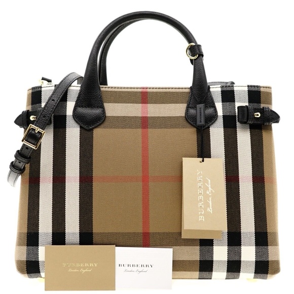 Burberry Banner Medium Tote Shoulder Bag Check Canvas New - Picture 4 of 9
